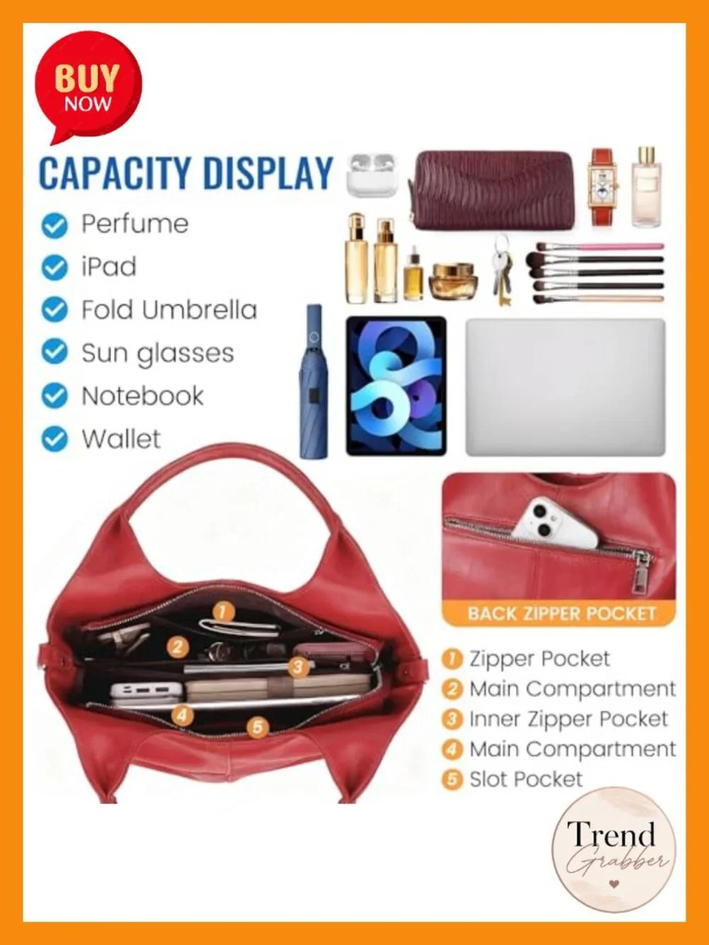 Vegan Leather Tote Hobo Bag with Two Handles and Detachable Strap